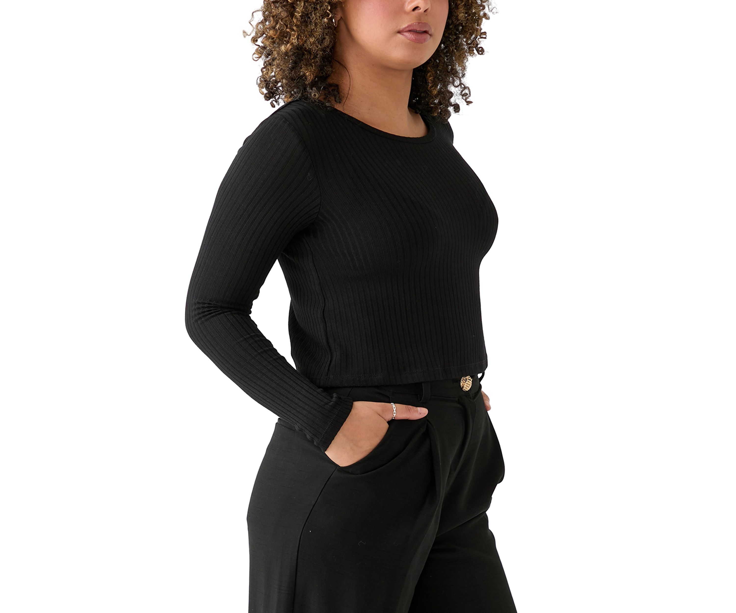 Womens Long Sleeve Needle Drop Top