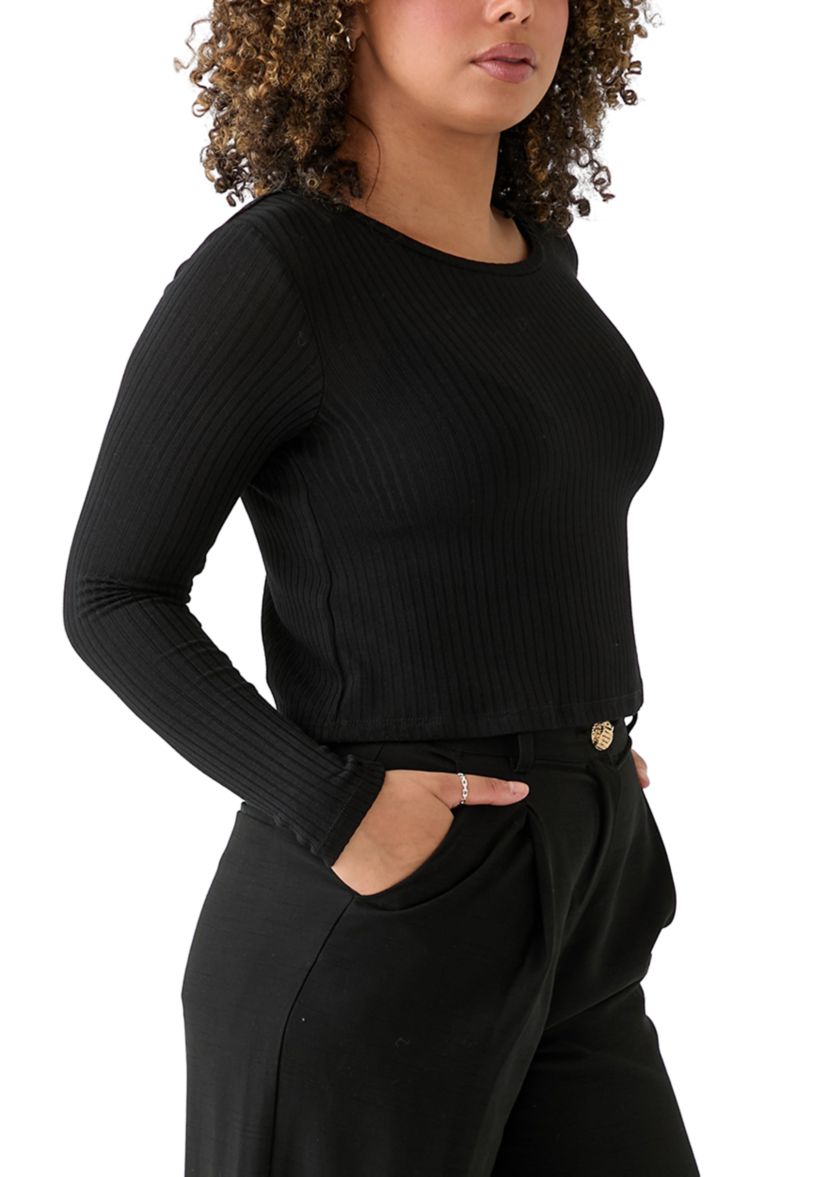 Womens Long Sleeve Needle Drop Top
