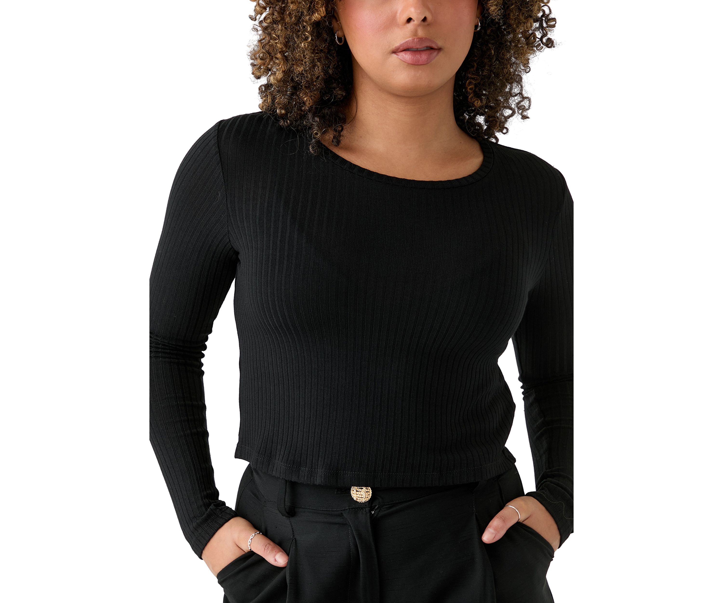 Womens Long Sleeve Needle Drop Top
