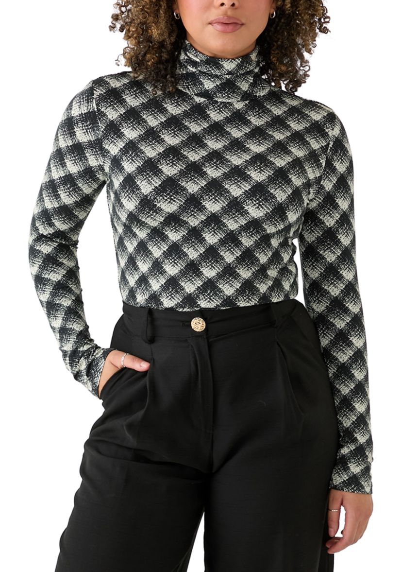 Womens Long Sleeve Turtleneck Printed Knit Top