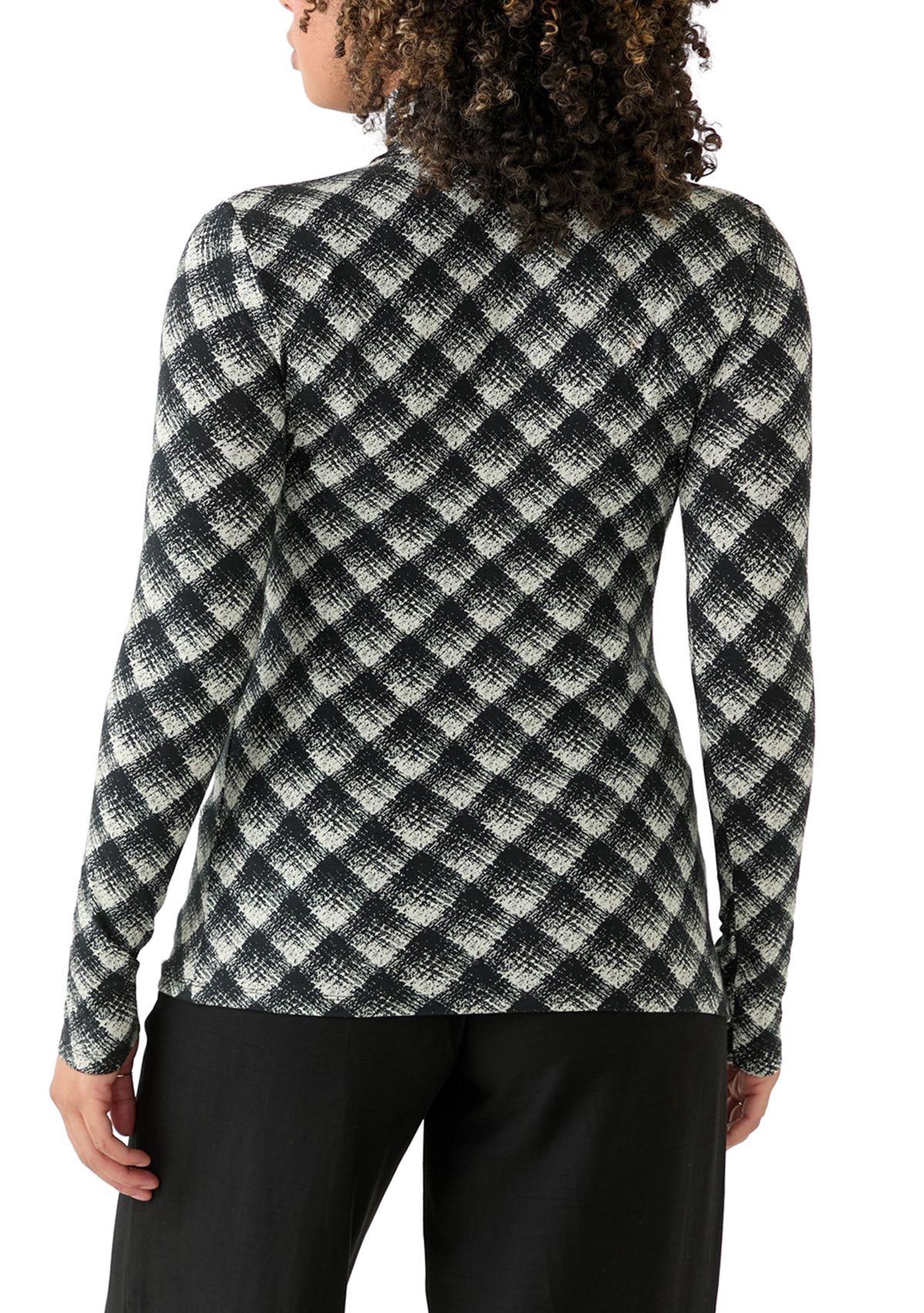 Womens Long Sleeve Turtleneck Printed Knit Top