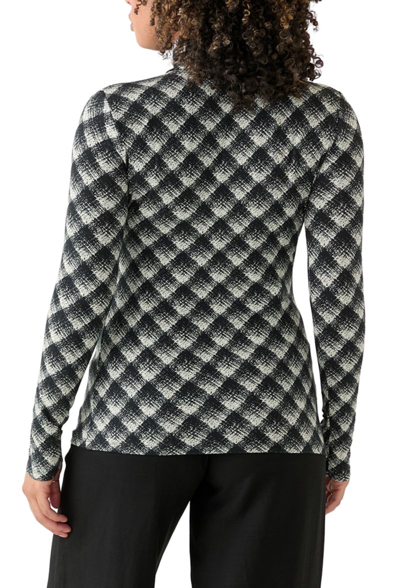 Womens Long Sleeve Turtleneck Printed Knit Top