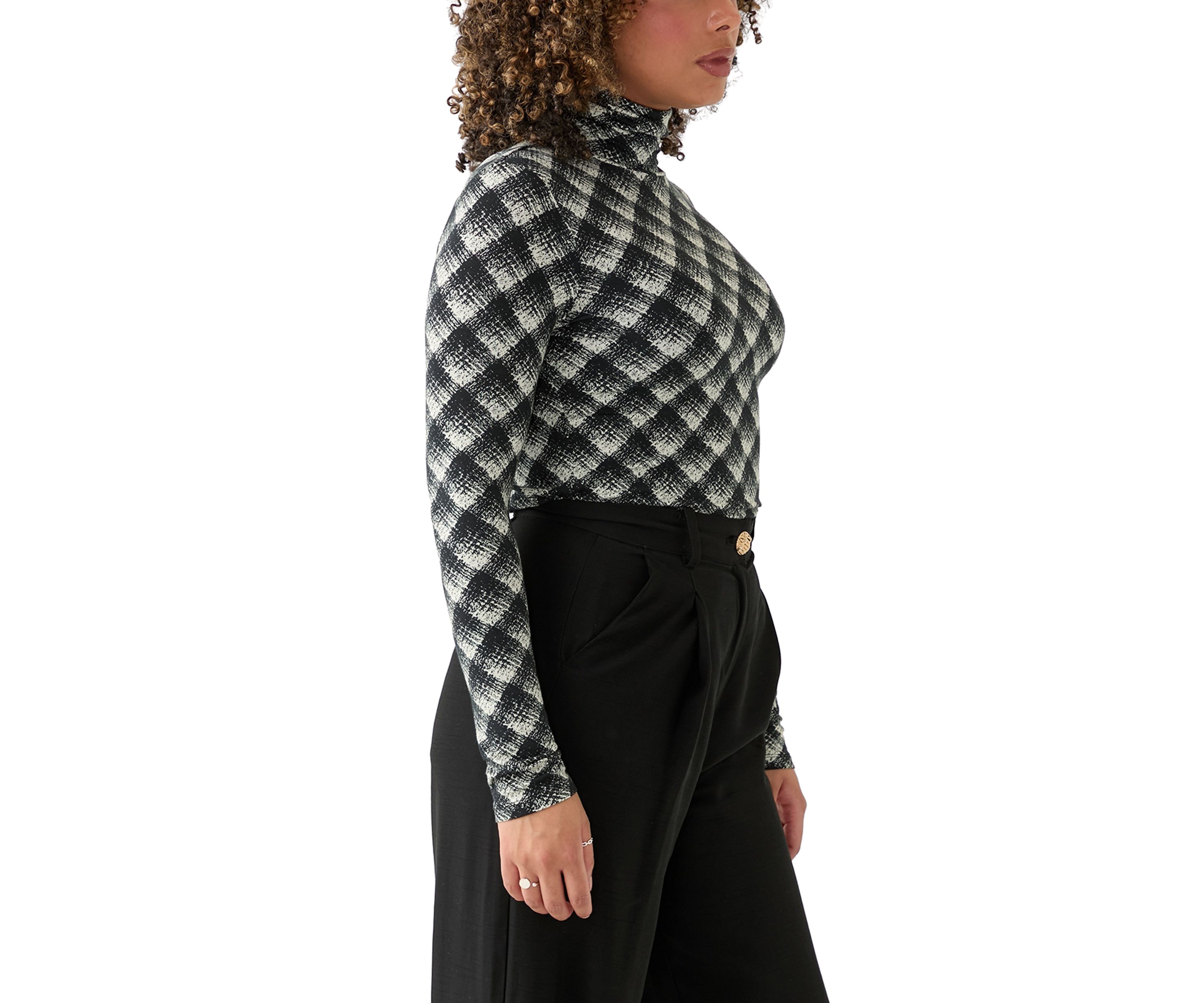 Womens Long Sleeve Turtleneck Printed Knit Top