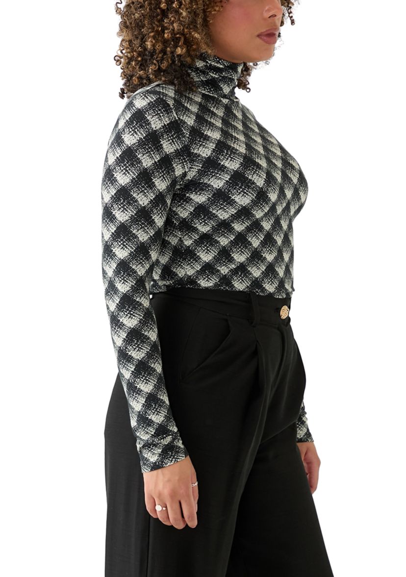 Womens Long Sleeve Turtleneck Printed Knit Top