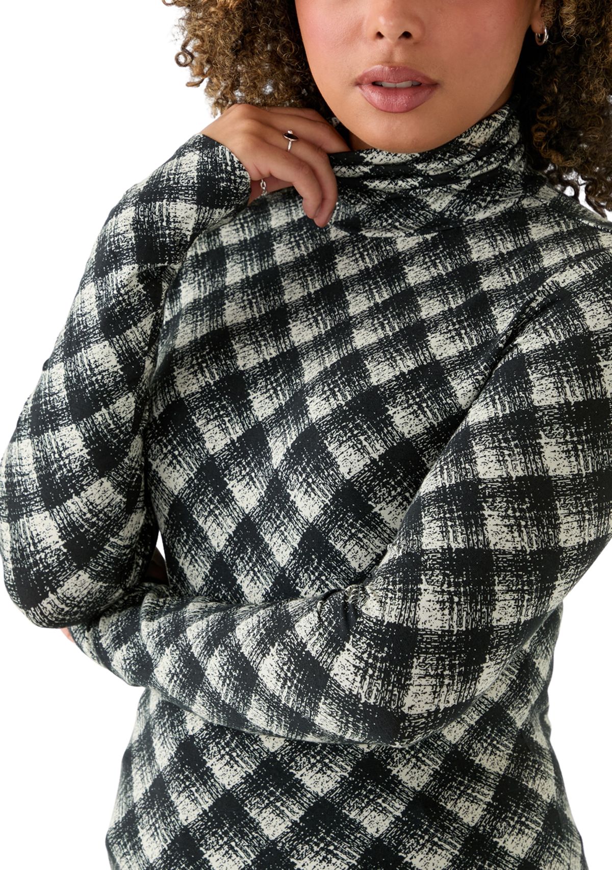 Womens Long Sleeve Turtleneck Printed Knit Top