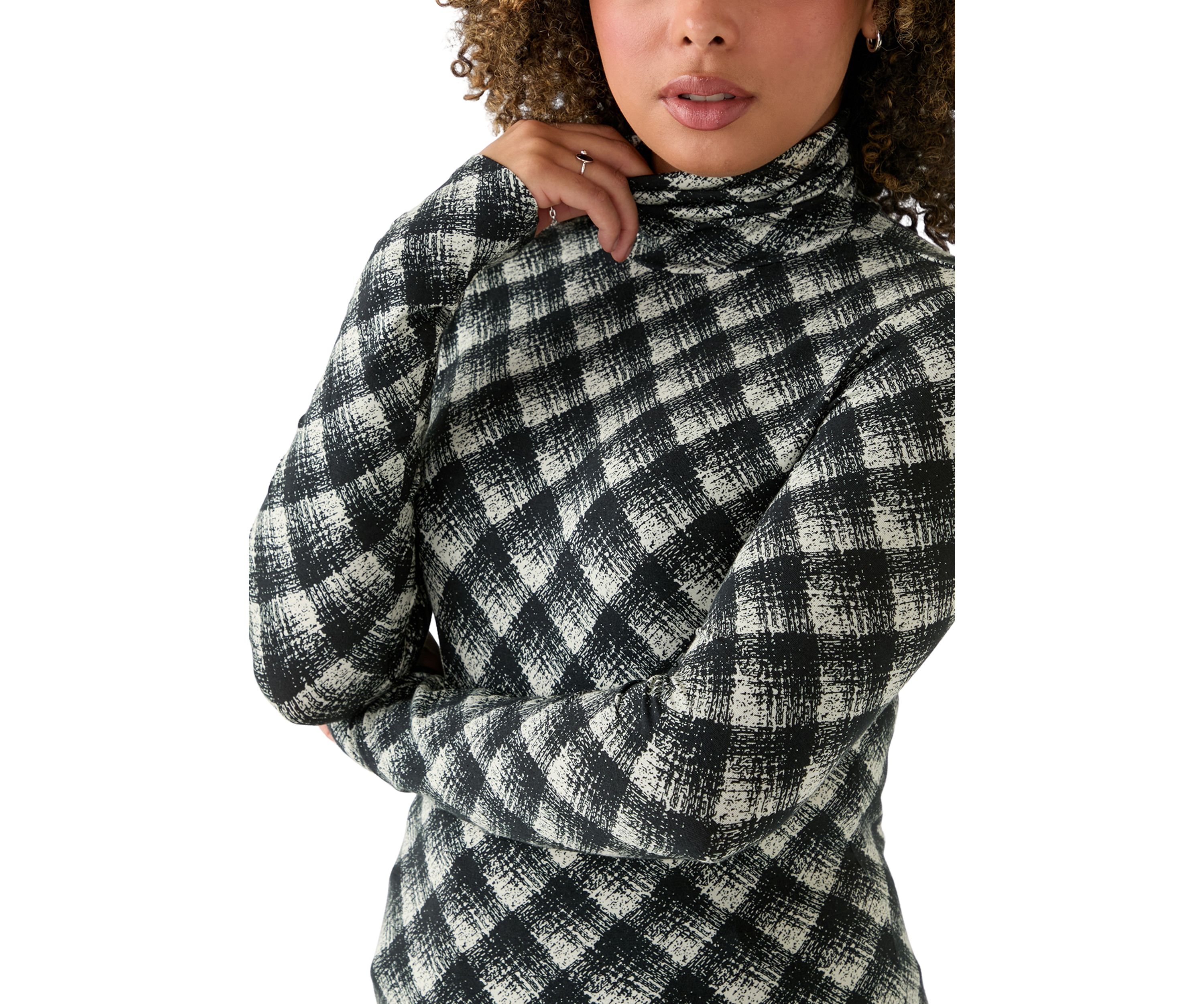 Womens Long Sleeve Turtleneck Printed Knit Top