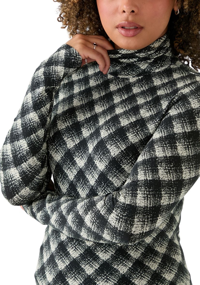 Womens Long Sleeve Turtleneck Printed Knit Top