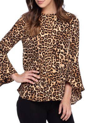 Grace Elements Long Bell Sleeve Animal Print Top | belk