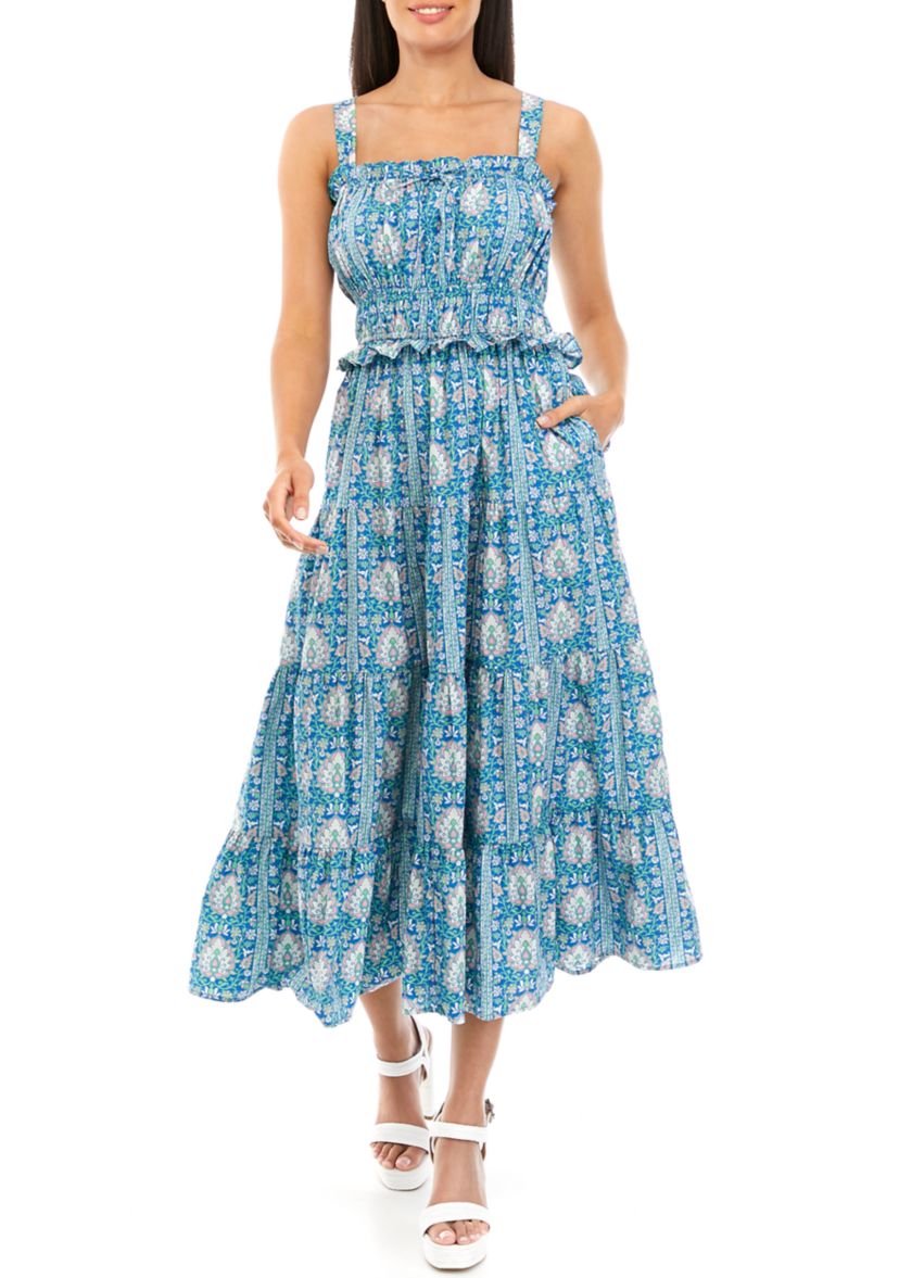 Womens Sleeveless Square Neck Printed Dress