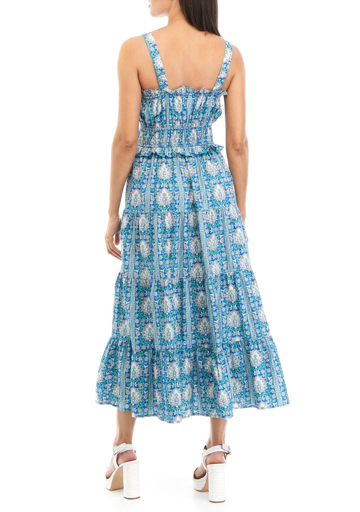 Womens Sleeveless Square Neck Printed Dress