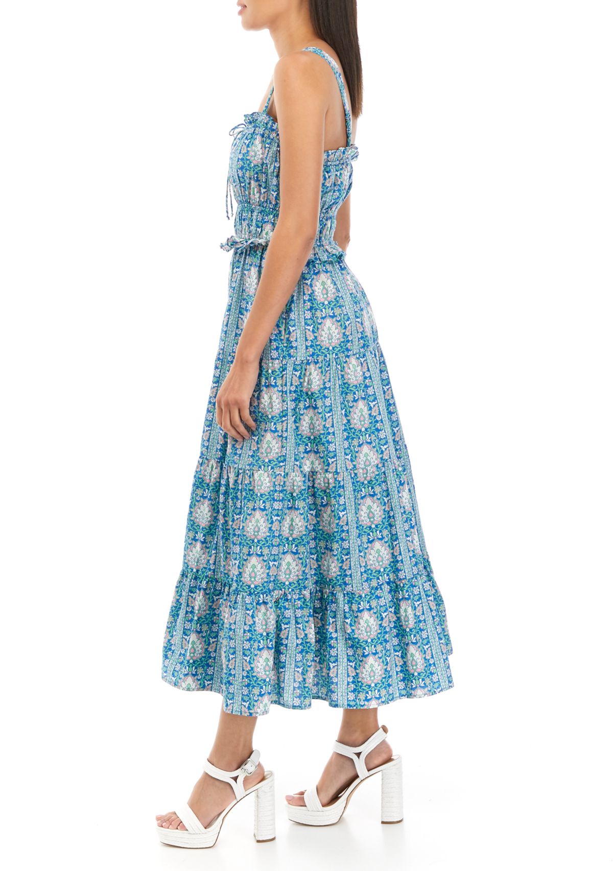 Womens Sleeveless Square Neck Printed Dress