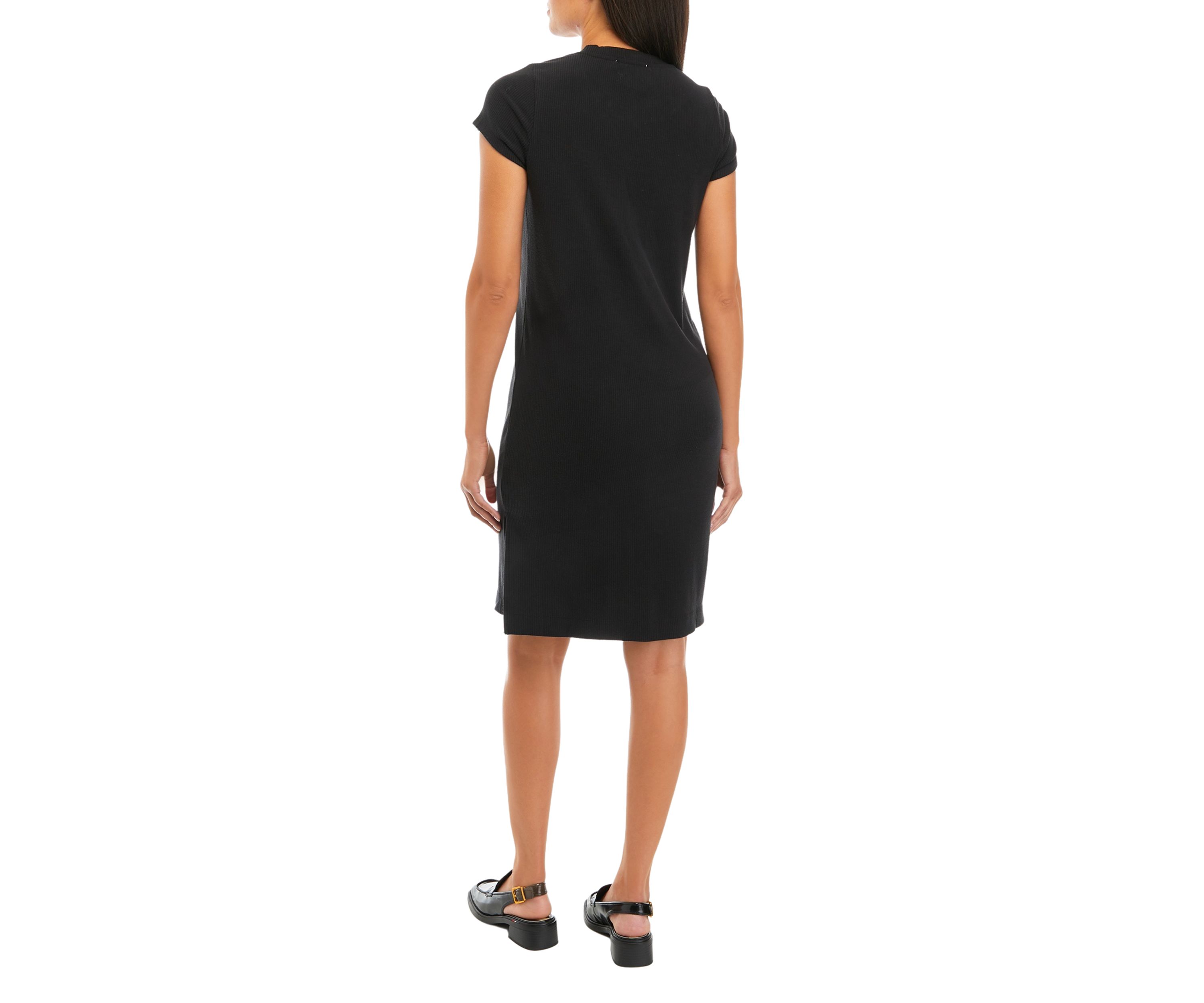 Womens Short Sleeve Side Slit A-Line Knit Dress