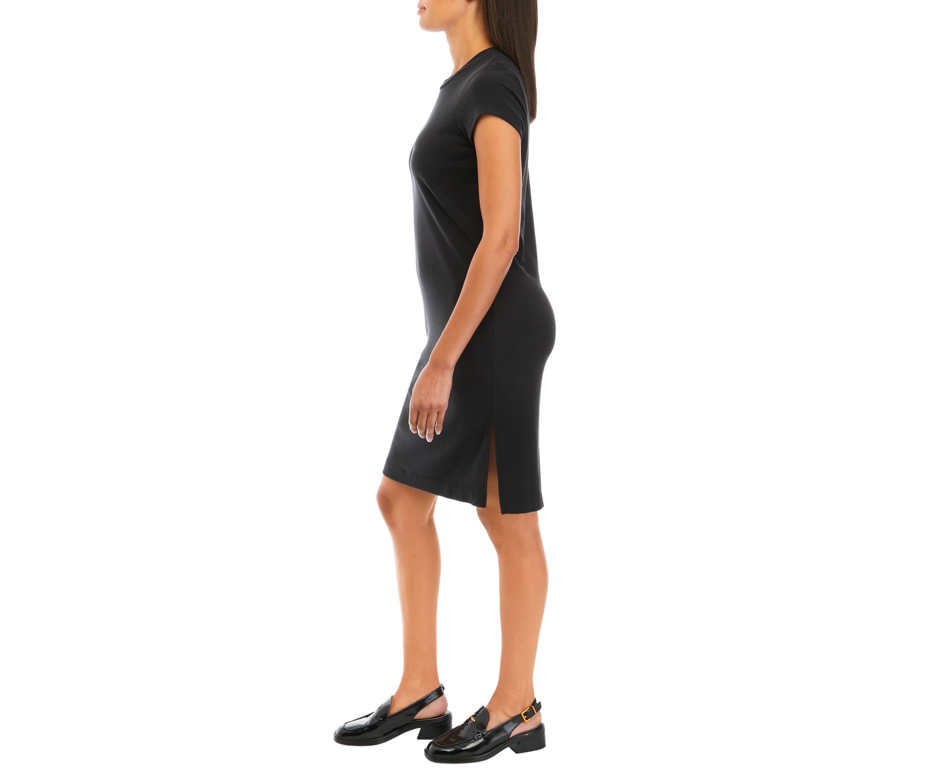Womens Short Sleeve Side Slit A-Line Knit Dress