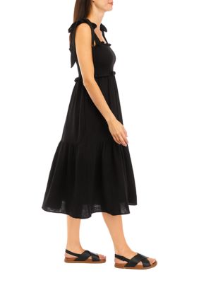 Women's Tie Shoulder Smocked Tiered Midi Dress