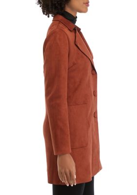 Women's Notch Collar 3 Button Faux Suede Trench Coat