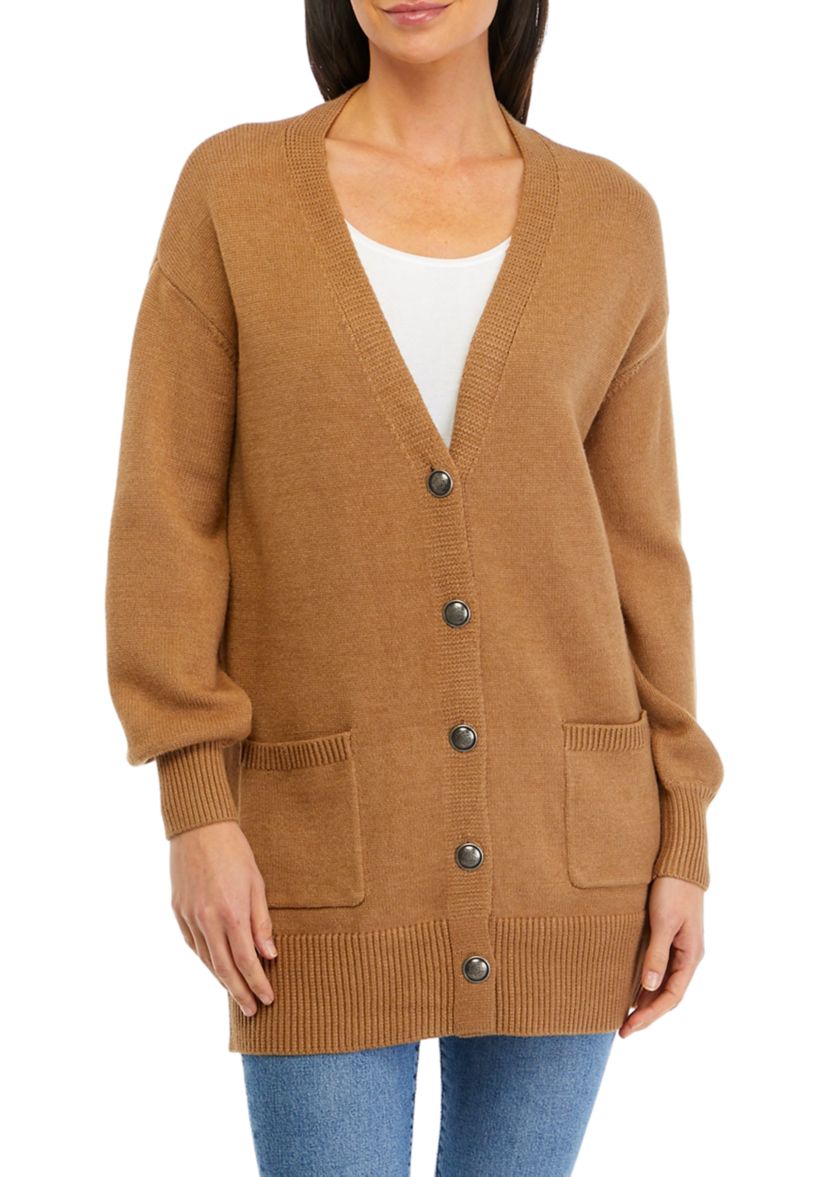 Womens V-Neck Button Front Pocket Cardigan