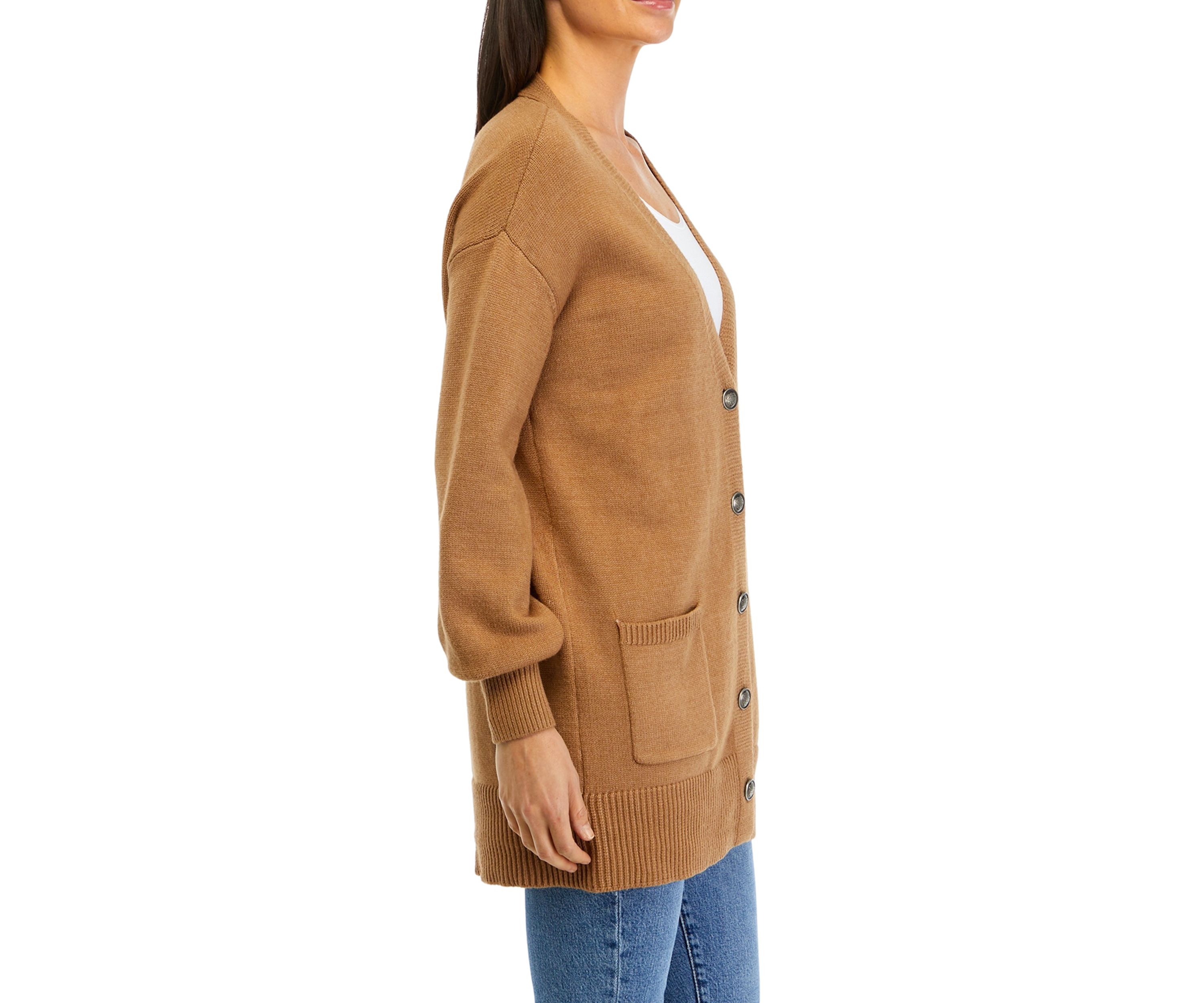 Womens V-Neck Button Front Pocket Cardigan