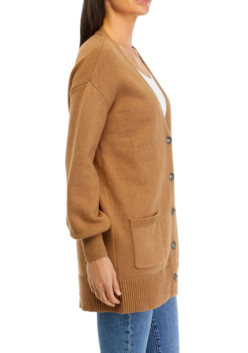 Womens V-Neck Button Front Pocket Cardigan