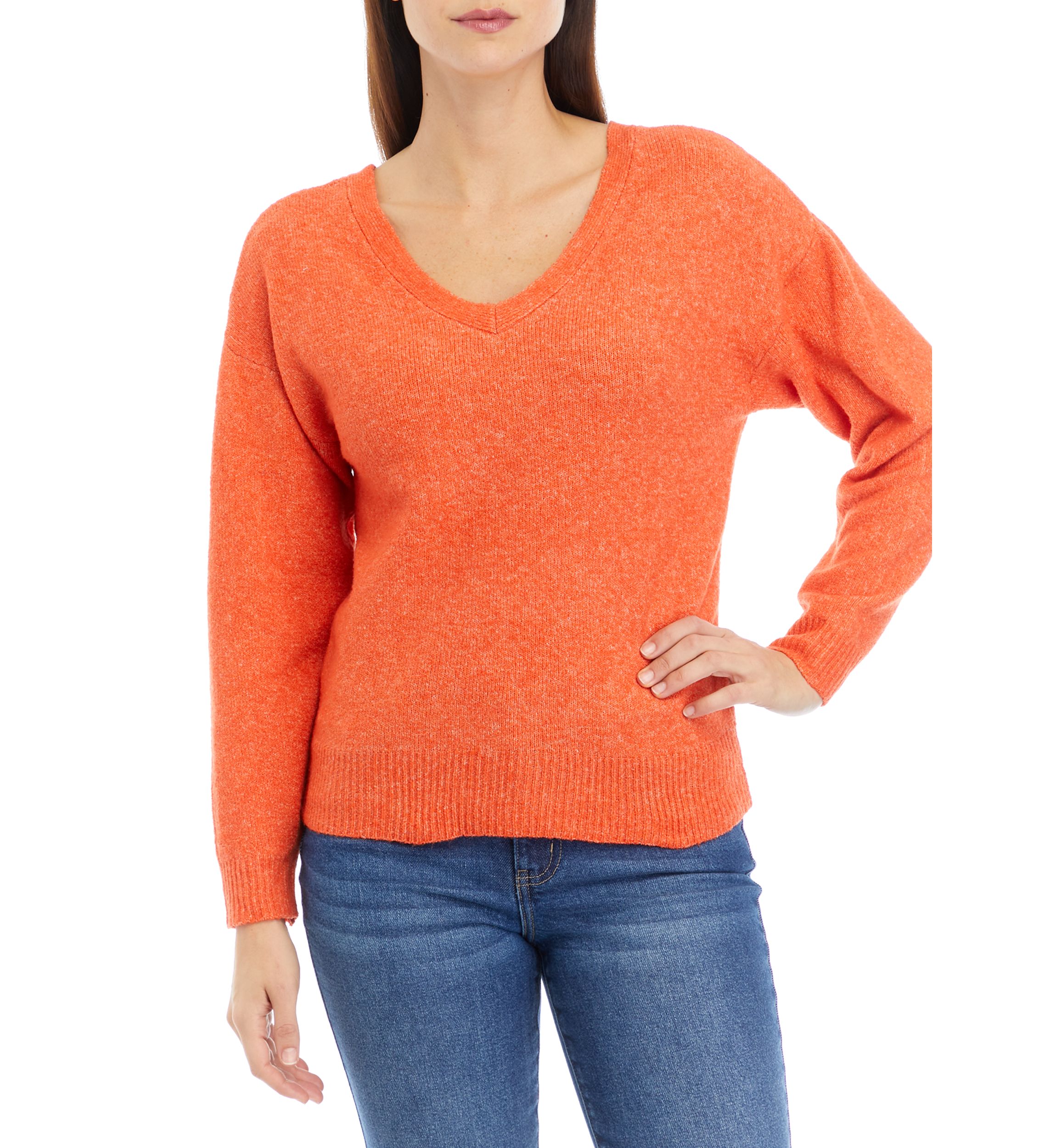 Womens Ribbed V-Neck Sweater