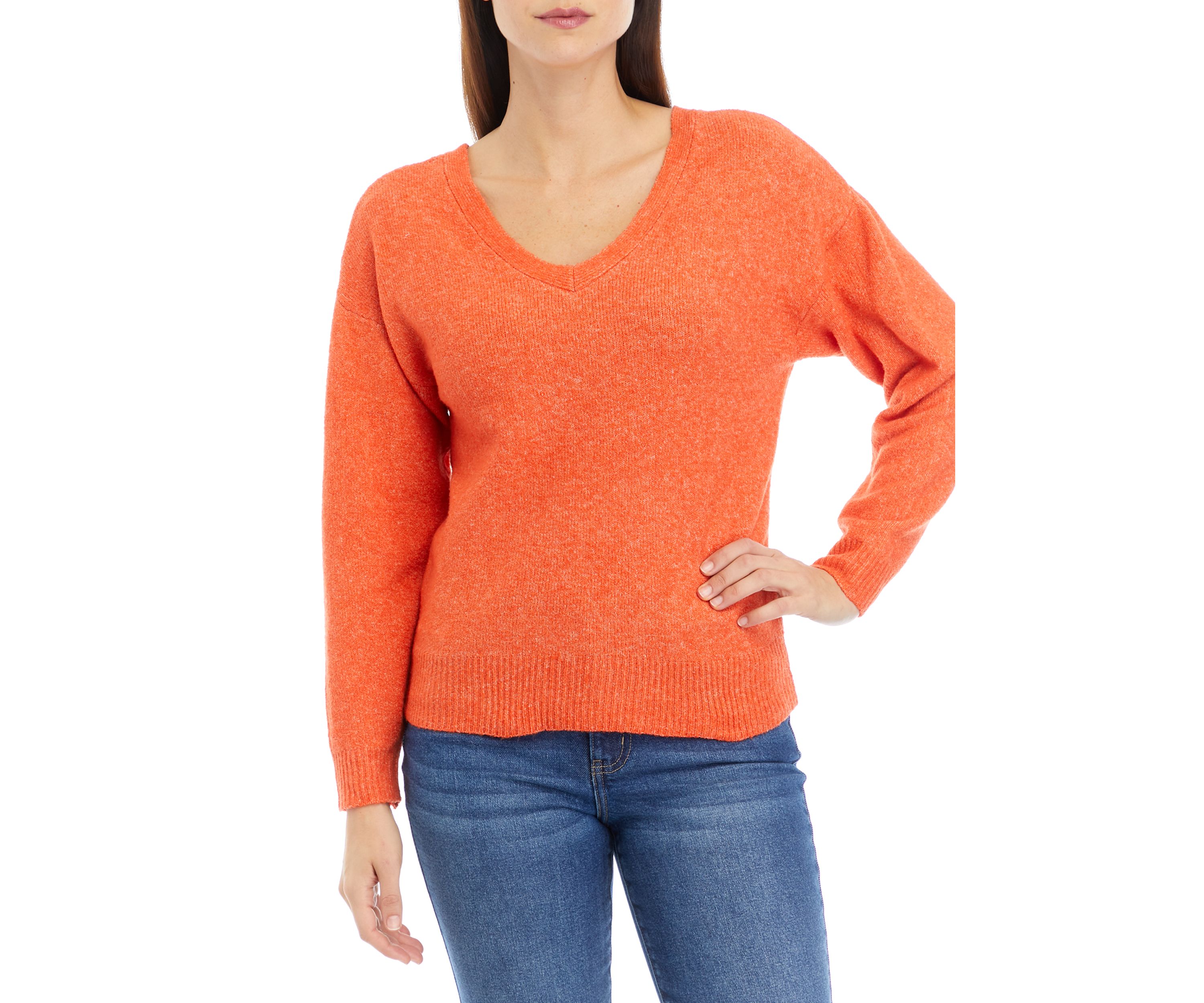 Womens Ribbed V-Neck Sweater