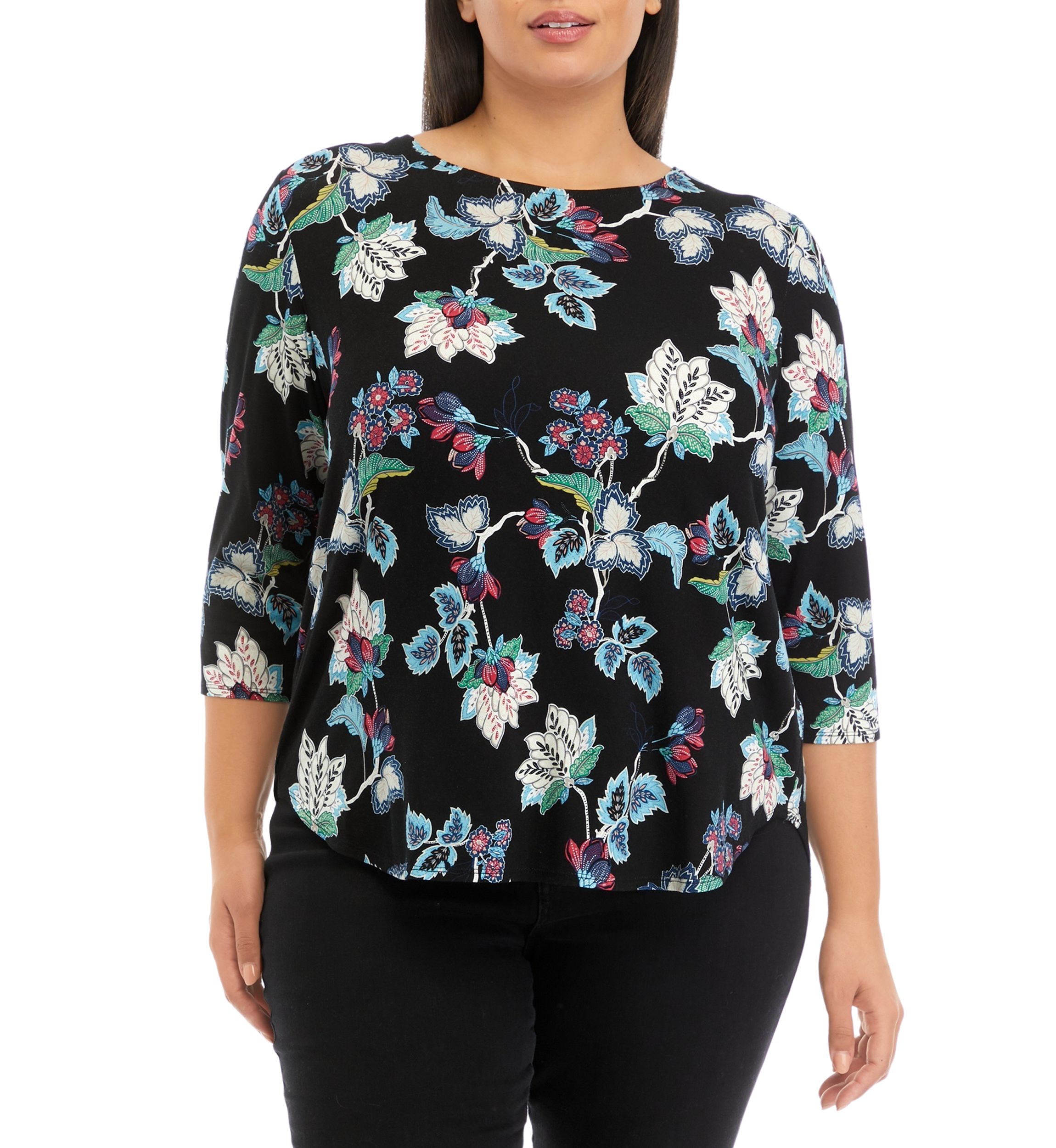 Plus Size 3/4 Sleeve Pleat Back Knit Top