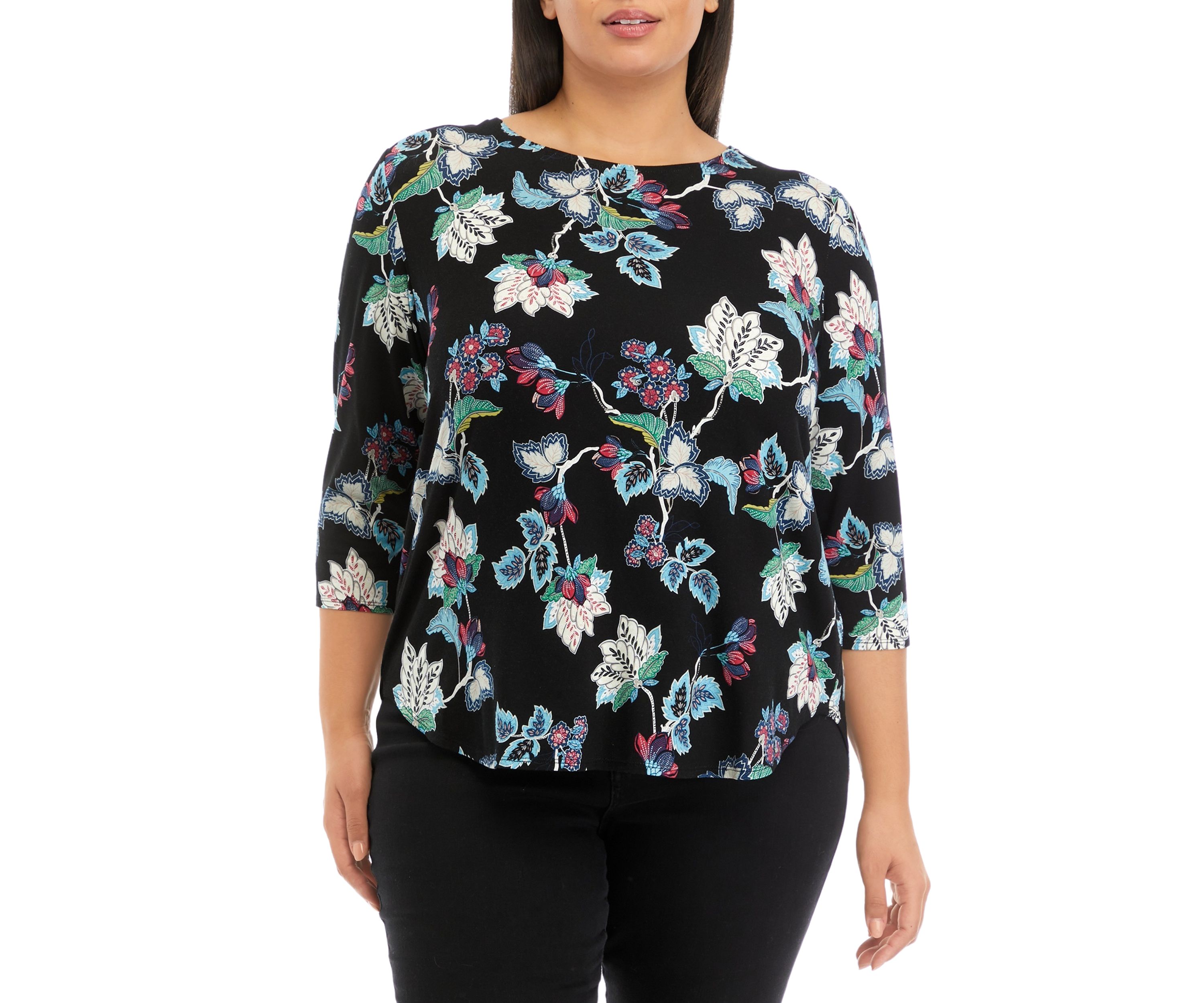 Plus Size 3/4 Sleeve Pleat Back Knit Top