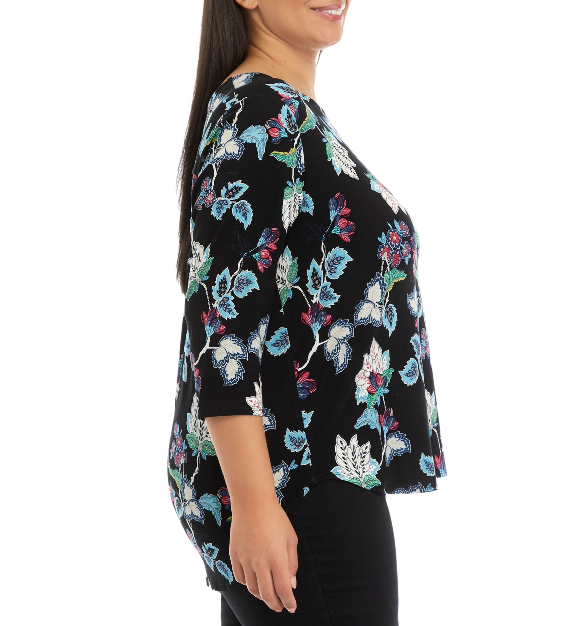 Plus Size 3/4 Sleeve Pleat Back Knit Top