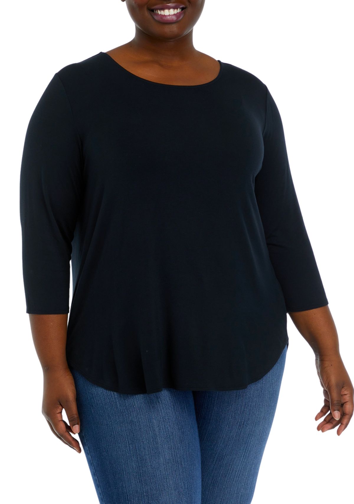 Plus Size 3/4 Sleeve Pleat Back Knit Top