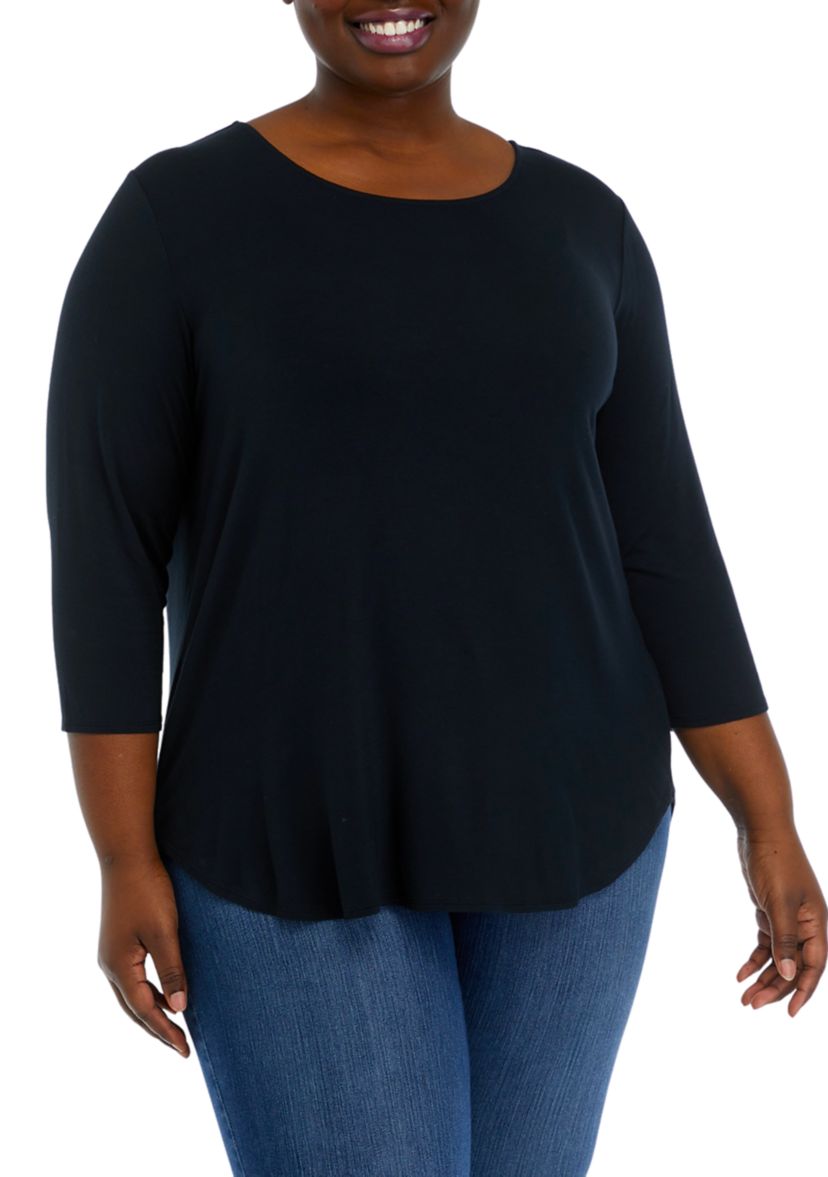Plus Size 3/4 Sleeve Pleat Back Knit Top