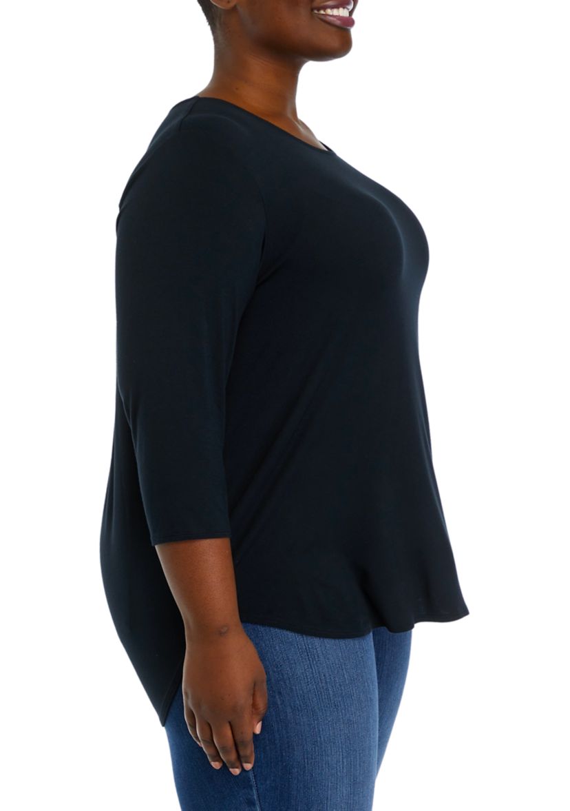 Plus Size 3/4 Sleeve Pleat Back Knit Top