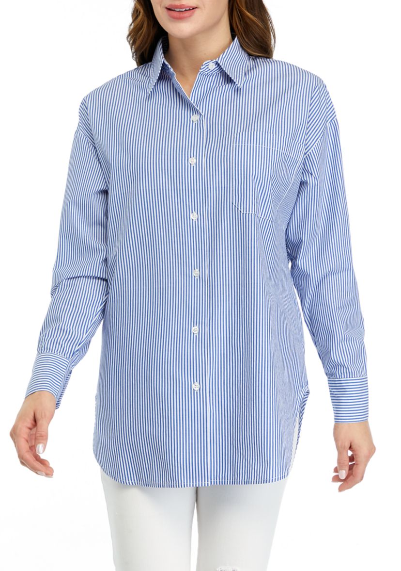 Womens Long Sleeve Striped Oversized Shirt 