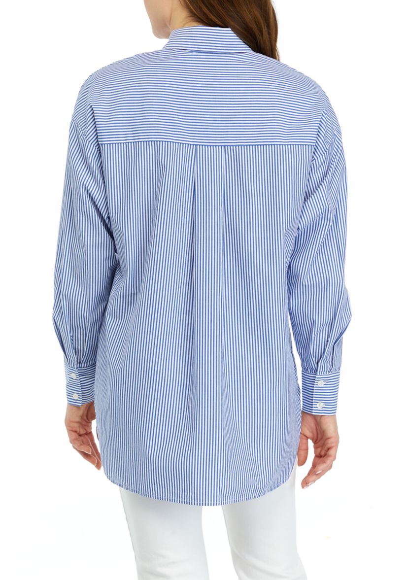 Womens Long Sleeve Striped Oversized Shirt 