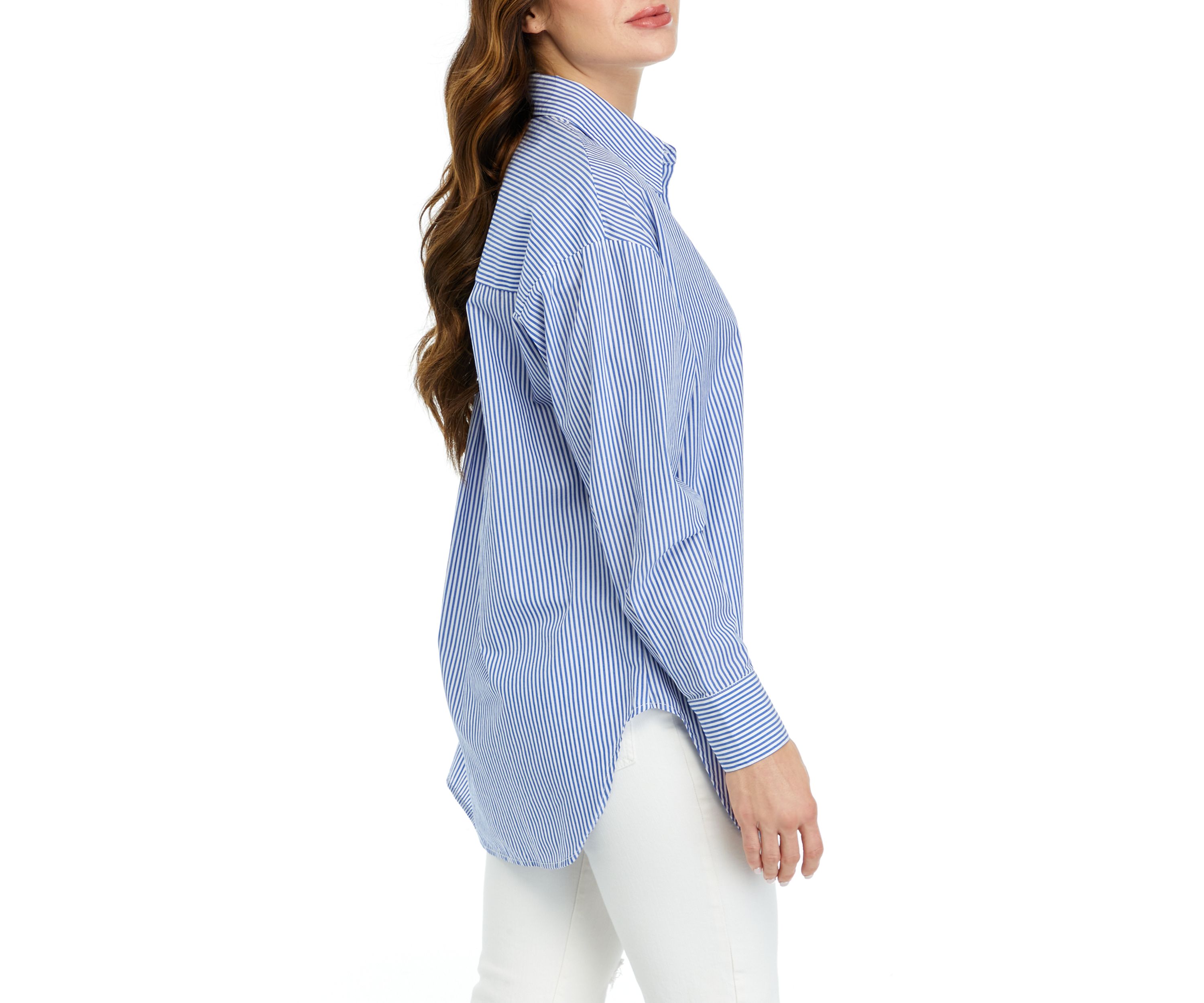 Womens Long Sleeve Striped Oversized Shirt 