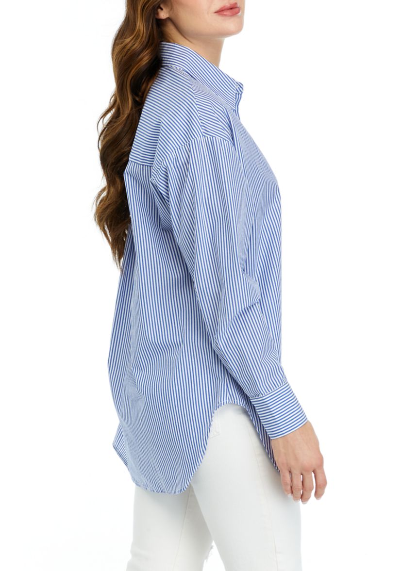 Womens Long Sleeve Striped Oversized Shirt 