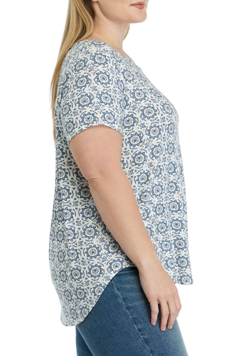 Plus Size Short Sleeve Crew Neck Hi Low Shirt