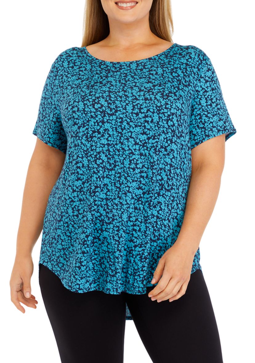 Plus Size Short Sleeve Crew Round Neck High Low Shirt 