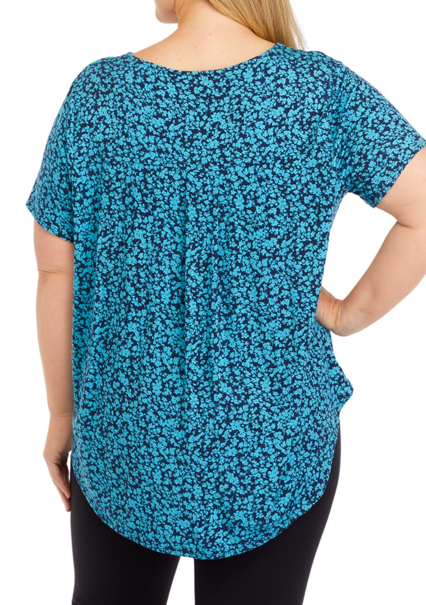Plus Size Short Sleeve Crew Round Neck High Low Shirt 