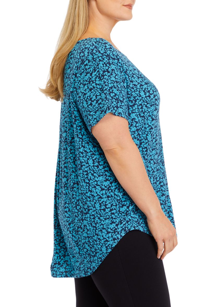 Plus Size Short Sleeve Crew Round Neck High Low Shirt 