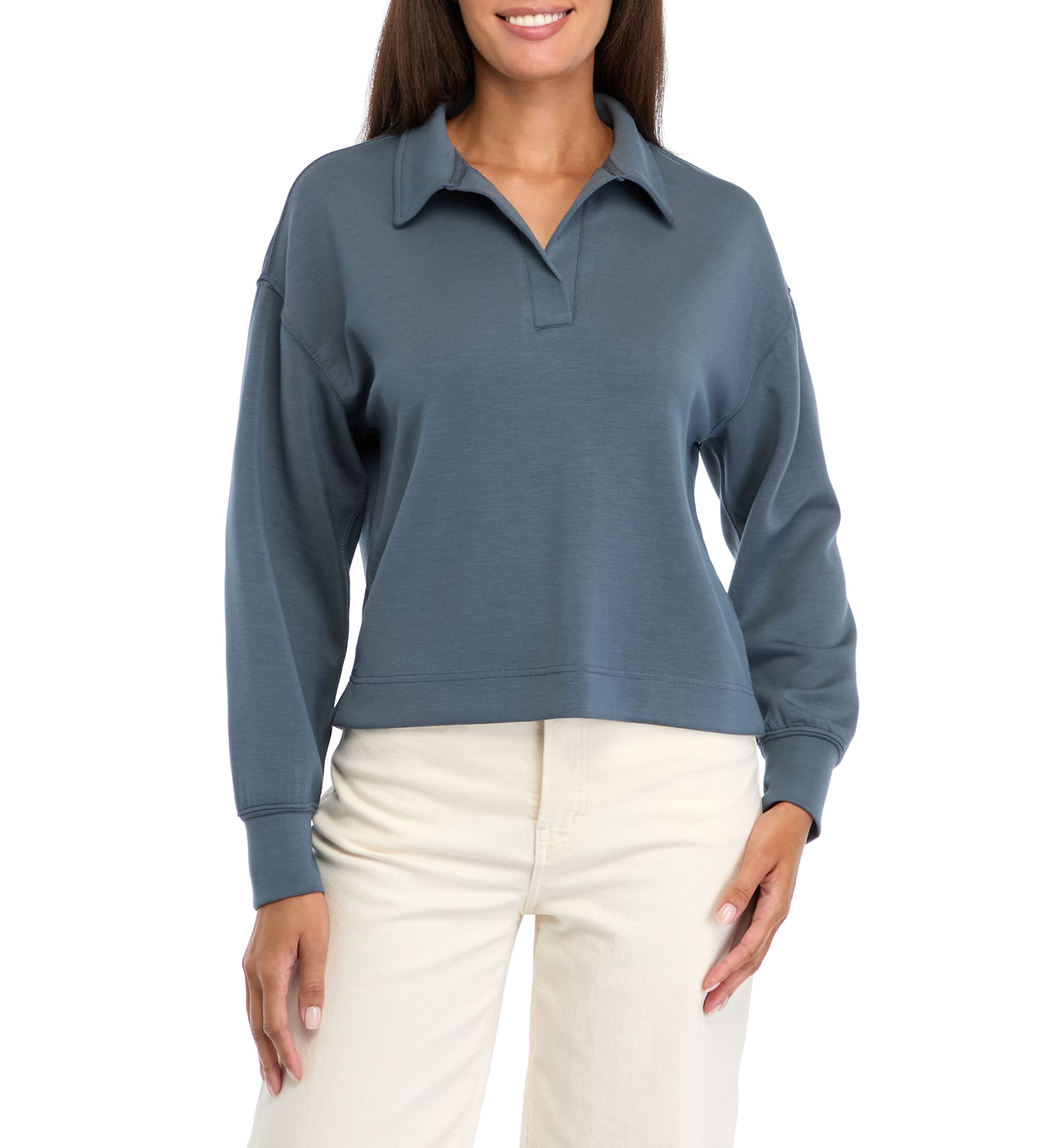Womens Long Sleeve Collared Scuba Sweatshirt 