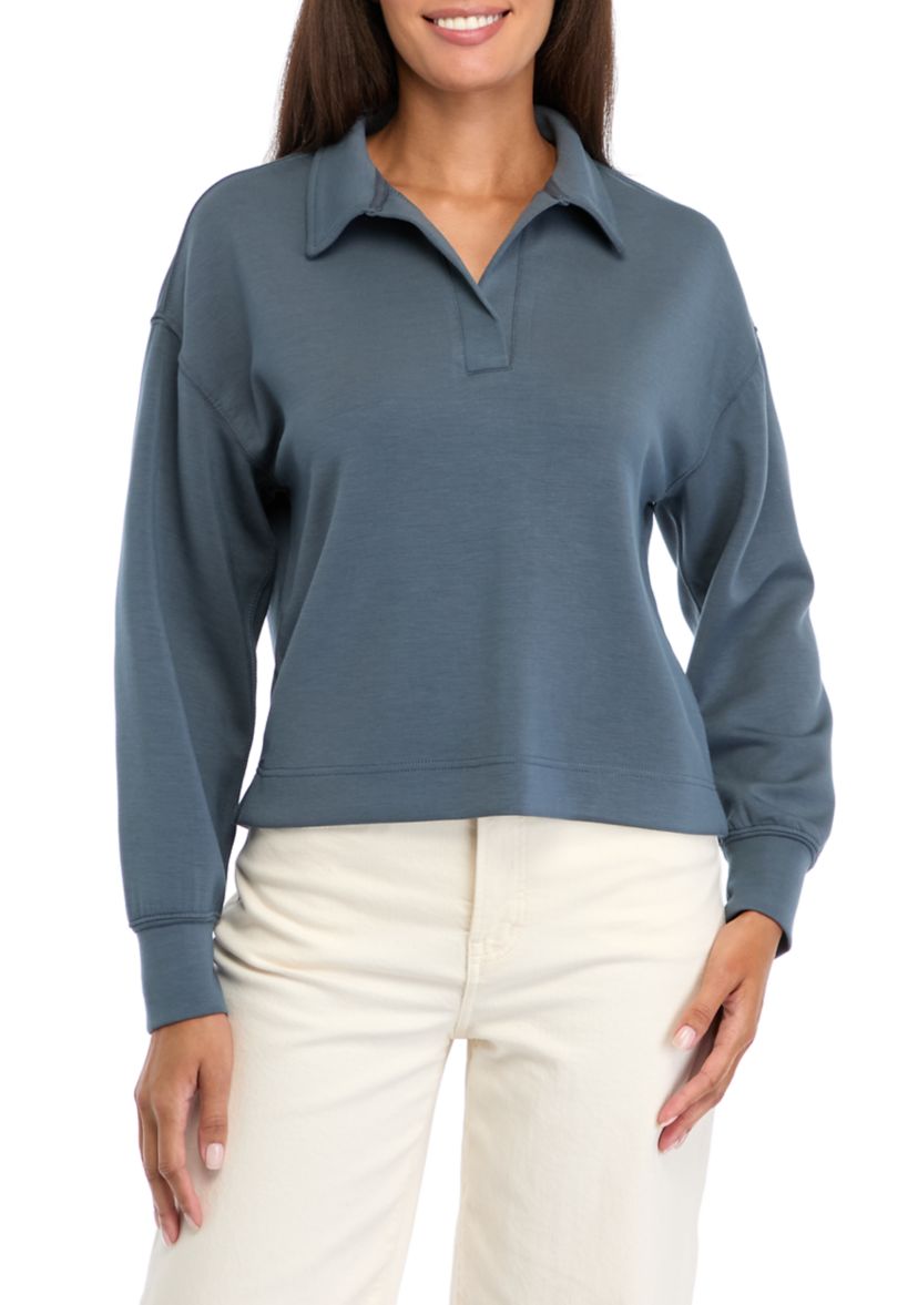 Womens Long Sleeve Collared Scuba Sweatshirt 