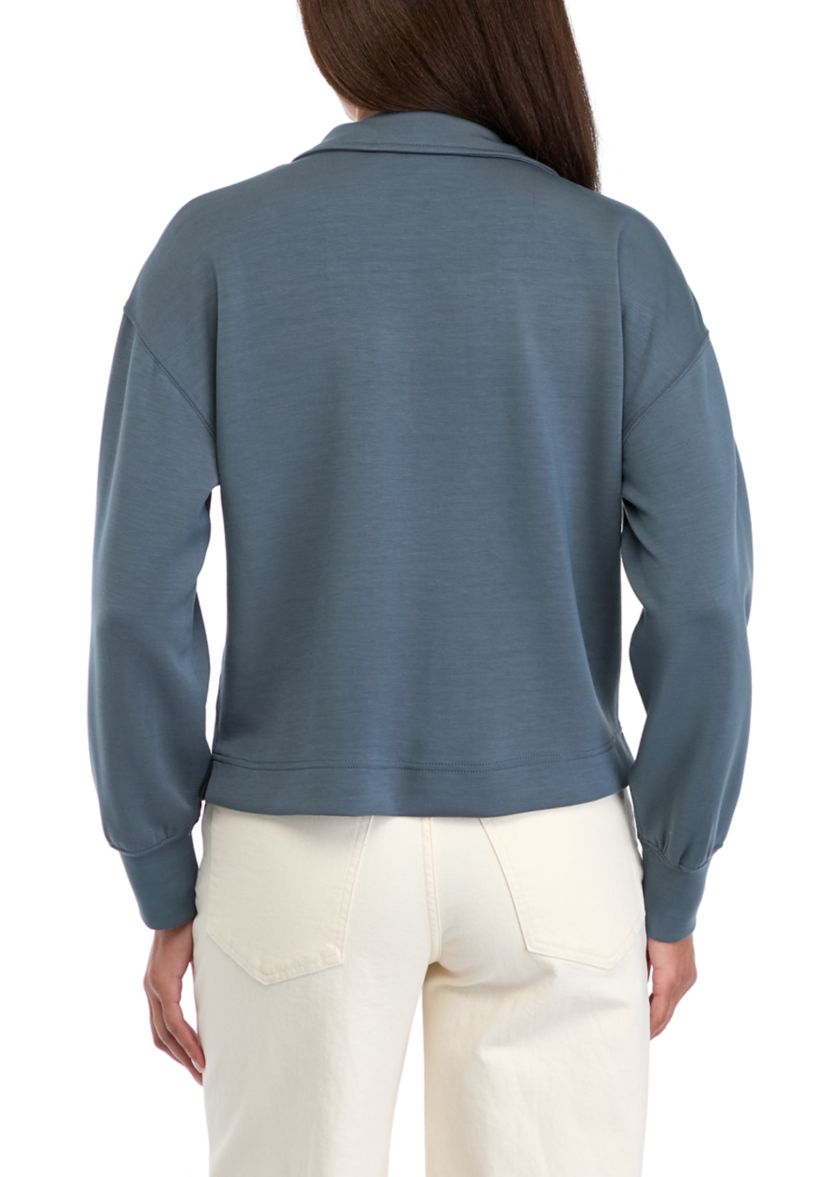 Womens Long Sleeve Collared Scuba Sweatshirt 