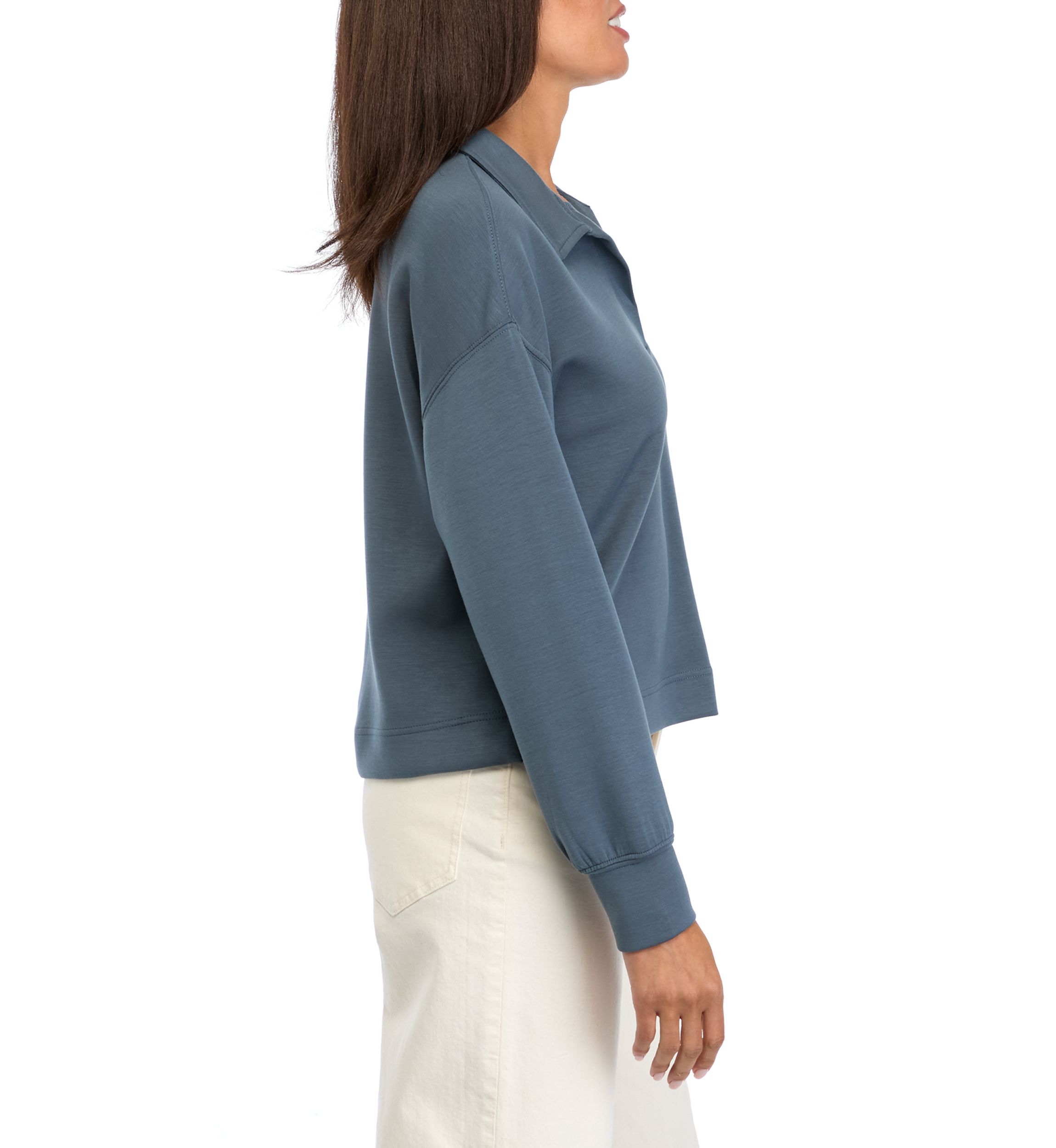 Womens Long Sleeve Collared Scuba Sweatshirt 