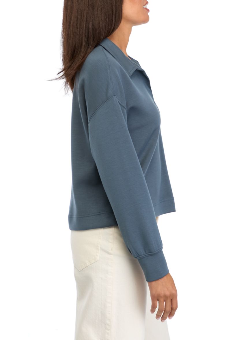 Womens Long Sleeve Collared Scuba Sweatshirt 