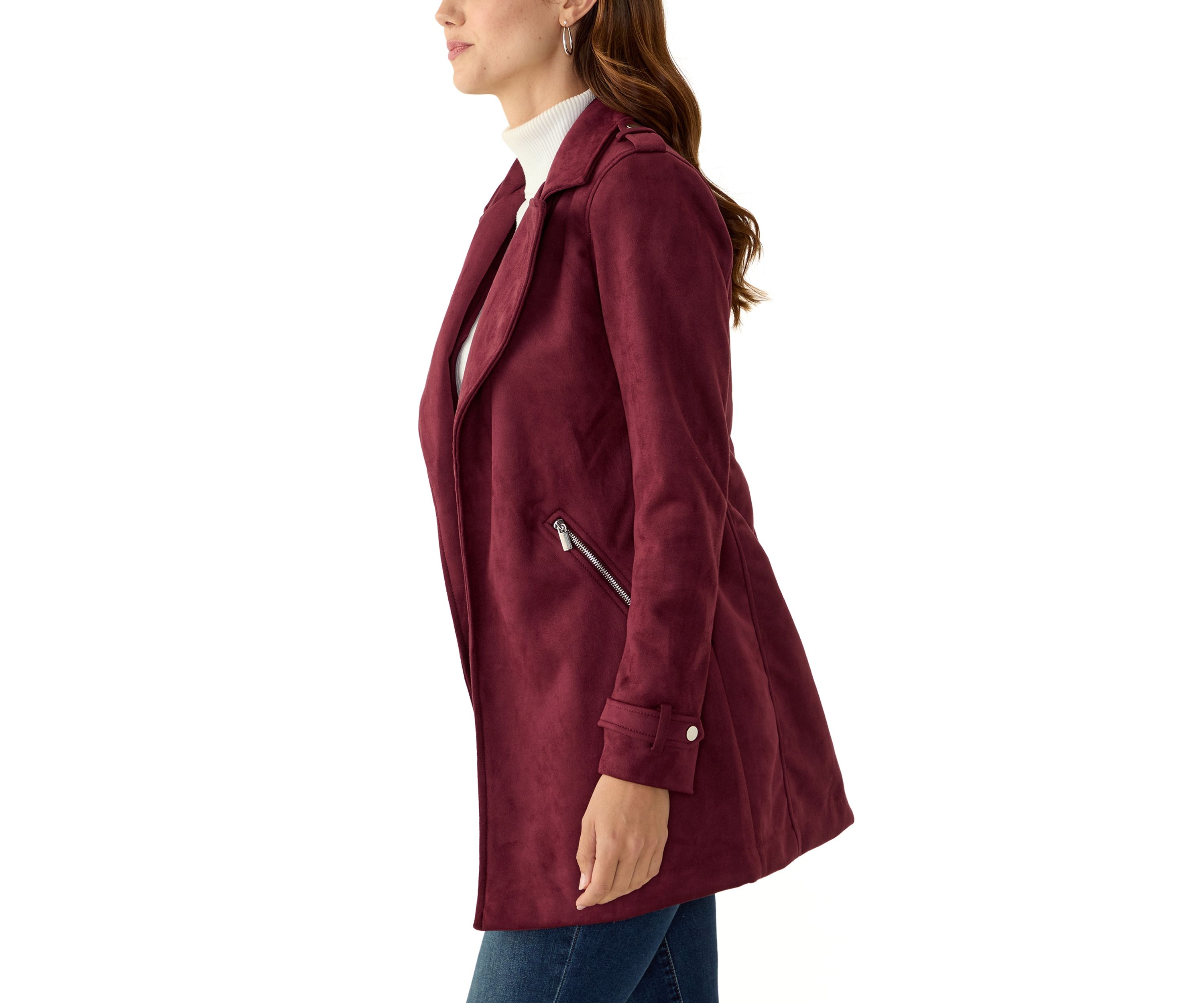 Womens Long Suede Moto Jacket