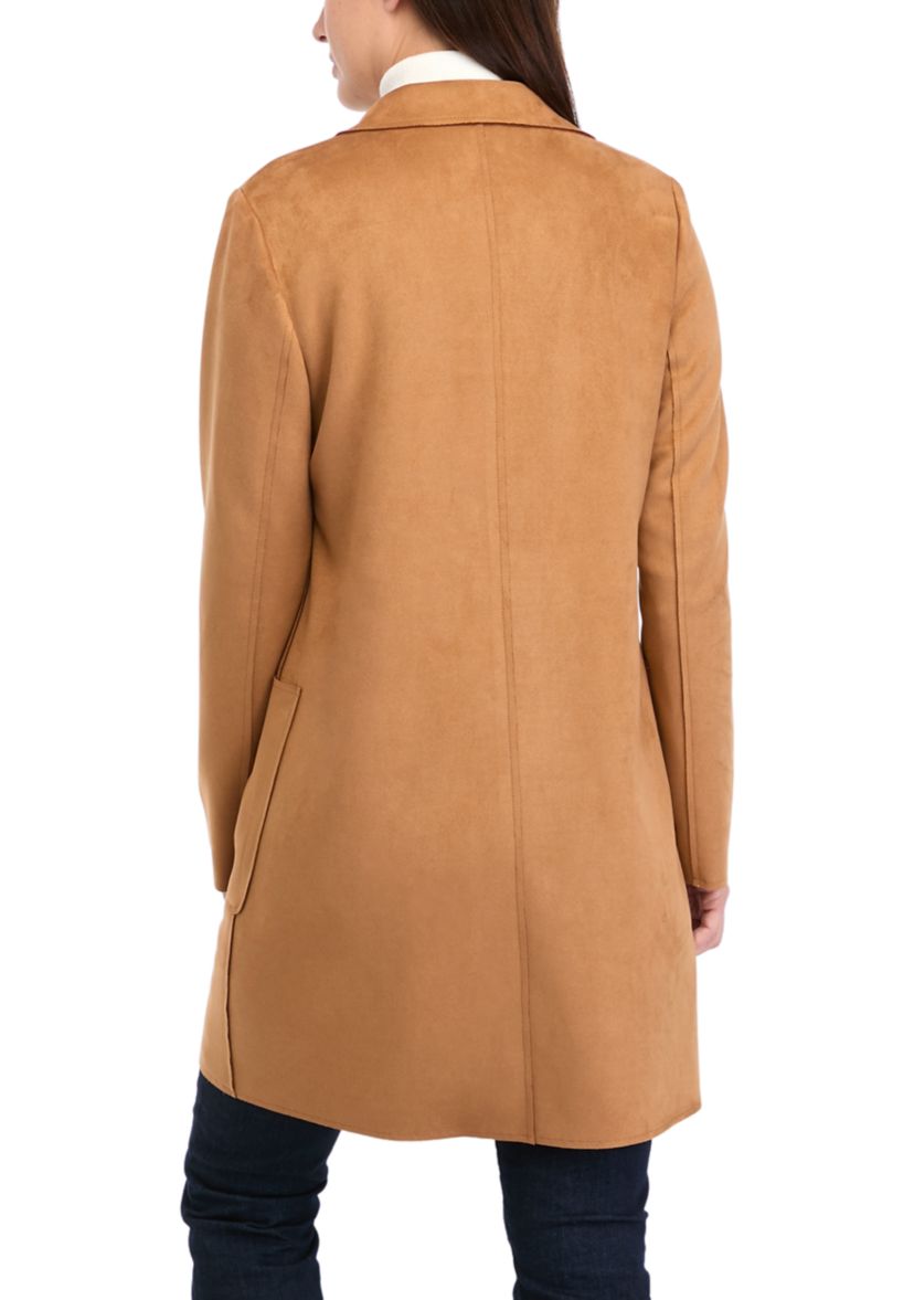 Womens Faux Suede Long Button Front Jacket 