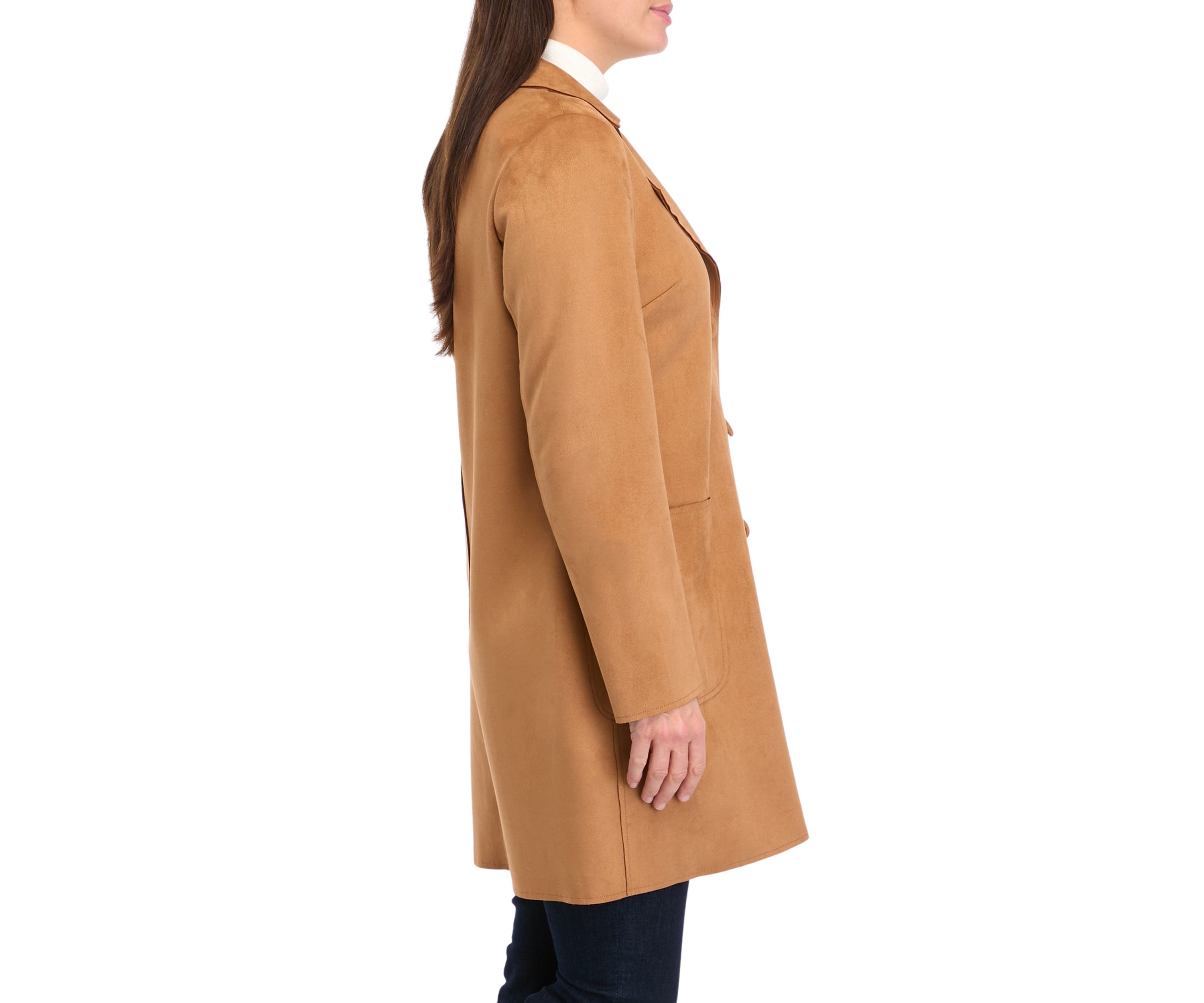 Womens Faux Suede Long Button Front Jacket 