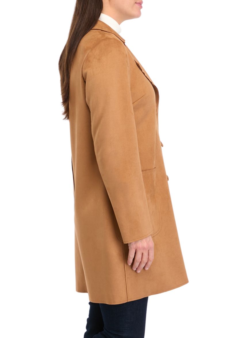 Womens Faux Suede Long Button Front Jacket 