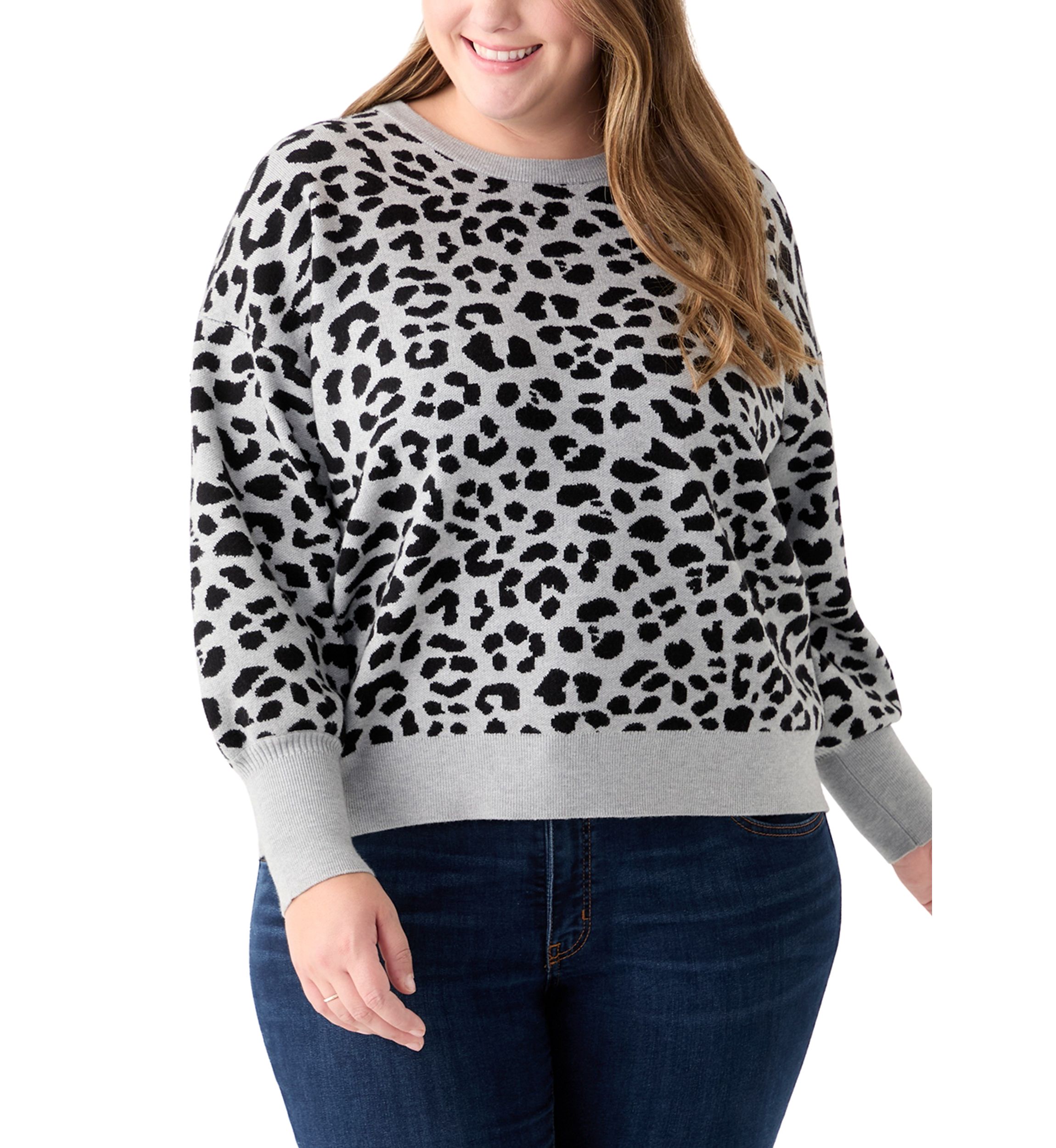 Plus Size Long Sleeve Animal Jacquard Sweater