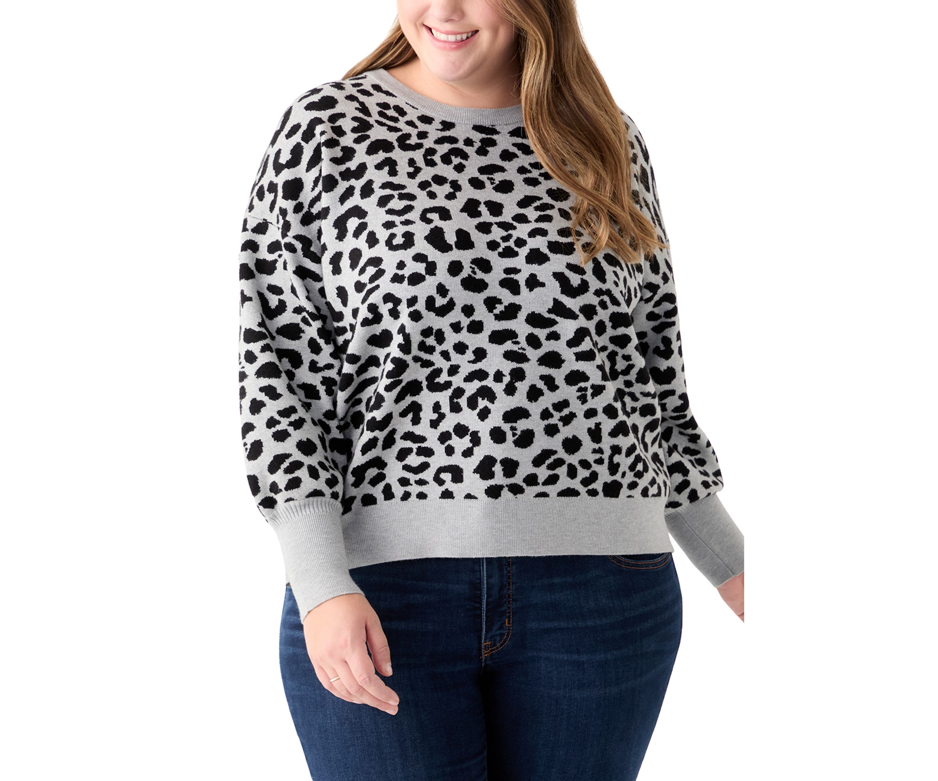 Plus Size Long Sleeve Animal Jacquard Sweater