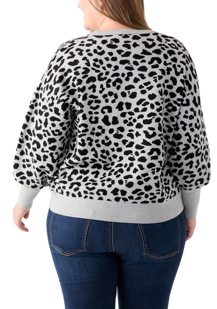 Plus Size Long Sleeve Animal Jacquard Sweater